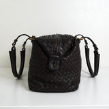 ボッテガ ヴェネタ イントレチャート レザー ミニボストンバッグ ハンドバッグ ブラウン - NEWSED