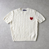 ポロ ラルフローレン ハートロゴ ケーブル編み 半袖ニット ホワイト レディース - NEWSED