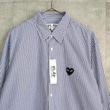 プレイ コムデギャルソン ハートロゴ ストライプ柄 長袖シャツ ネイビー タグ付き未使用品 - NEWSED