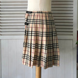 バーバリー ブルー レーベル ノバチェック プリーツ ウール ミニスカート ベージュ - NEWSED