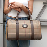 バーバリー ロゴ チェック柄 キャンバス / レザー ボストンバッグ カーキ / ブラウン - NEWSED