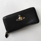 ヴィヴィアン・ウエストウッド オーブロゴ レザー ラウンドジップ 長財布 ロングウォレット ブラック - NEWSED