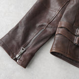 ジョン ヴァルベイトス ダブル ライダースジャケット レザージャケット ダークブラウン - NEWSED