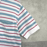 ロエベ ヴィンテージ アナグラム 刺繍 ボーダー柄 半袖ポロシャツ ホワイト × ブルー - NEWSED