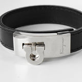 サルバトーレ フェラガモ ガンチーニ レザー ブレスレット シルバー / ブラック 箱付き - NEWSED