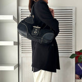 プラダ ポコノ テスート ナイロン レザー ワンショルダーバッグ 三角プレート トライアングルロゴ ブラック - NEWSED