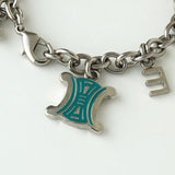 セリーヌ ヴィンテージ トリオンフ ロゴ ラインストーン チェーン ブレスレット シルバー - NEWSED