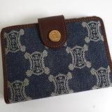 セリーヌ パリマカダム デニム / レザー コンパクトウォレット 二つ折り財布 ブルー / ブラウン - NEWSED