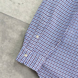 ポロ ラルフローレン 長袖シャツ ゴルフロゴ 刺繍 チェック柄 ブルー - NEWSED