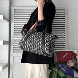 クリスチャンディオール トロッター キャンバス / レザー ミニボストンバッグ ネイビー - NEWSED