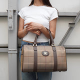 バーバリー ロゴ チェック柄 キャンバス / レザー ボストンバッグ カーキ / ブラウン - NEWSED