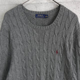 ポロラルフローレン ケーブル編み ニット ロゴ刺繍 グレー - NEWSED