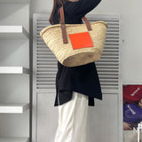 ロエベ アナグラム ラフィア バスケットバッグ カゴバッグ ベージュ / オレンジ - NEWSED