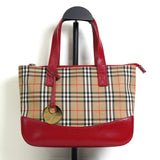 バーバリー ノバチェック ナイロンキャンバス / レザー ミニハンドバッグ ベージュ / レッド - NEWSED