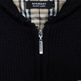バーバリー ジップアップ ニットジャケット ホースロゴ 刺繍 ノバチェック裏地 キリティング裏地 ブラック - NEWSED