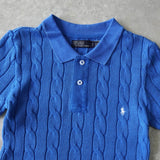 ラルフローレン ロゴ ケーブル編み 半袖 ポロニット ブルー - NEWSED