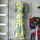 ガニー 総柄 半袖 ロングワンピース ライム - NEWSED