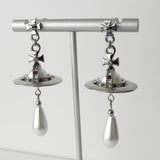 ヴィヴィアン ウエストウッド オーブ フェイクパール ラインストーン シルバー ピアス 保存袋付き - NEWSED