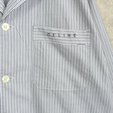 セリーヌ ヴィンテージ ストライプ柄 ロゴ 刺繍 パジャマシャツ 長袖シャツ ブルー - NEWSED