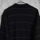 セリーヌ ヴィンテージ ボーダー柄 トリオンフ ワッペン 金ボタン シルク混紡 ポロニット ブラック - NEWSED