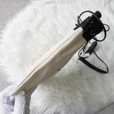 ジルサンダー ドローストリング キャンバス レザー 巾着型 ショルダーバッグ ポシェット アイボリー / ブラック タグ付き未使用 - NEWSED