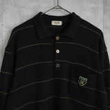 セリーヌ ヴィンテージ ボーダー柄 トリオンフ ワッペン 金ボタン シルク混紡 ポロニット ブラック - NEWSED