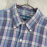 ポロ ラルフローレン ロゴ 刺繍 長袖シャツ チェック柄 ブルー - NEWSED