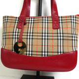 バーバリー ノバチェック ナイロンキャンバス / レザー ミニハンドバッグ ベージュ / レッド - NEWSED