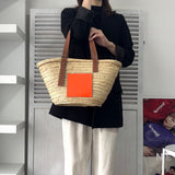 ロエベ アナグラム ラフィア バスケットバッグ カゴバッグ ベージュ / オレンジ - NEWSED