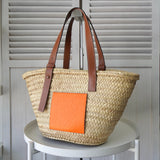 ロエベ アナグラム ラフィア バスケットバッグ カゴバッグ ベージュ / オレンジ - NEWSED