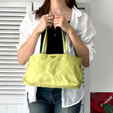 プラダ ポコノ テスート ナイロン 三角プレート トートバッグ ライムグリーン - NEWSED