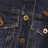 ヴィヴィアン ウエストウッド オーブ 刺繍 ダメージ加工 バックプリント デニムジャケット ブルー レディース - NEWSED