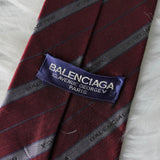 バレンシアガ ヴィンテージ シルク ストライプ柄 ロゴ ネクタイ ワインレッド - NEWSED