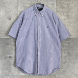 ラルフローレン ロゴ刺繍 チェック柄 半袖シャツ ブルー × ホワイト - NEWSED