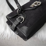 サルバトーレフェラガモ ガンチーニ ベロア調 キャンバス / レザー ハンドバッグ 肩掛け ブラック - NEWSED