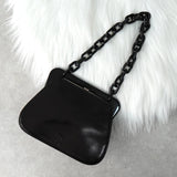 プラダ レザー がま口 プラスチックチェーン ミニハンドバッグ ブラック - NEWSED