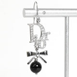 クリスチャン ディオール ロゴ ラインストーン リボン ピアス シルバー / ブラック - NEWSED