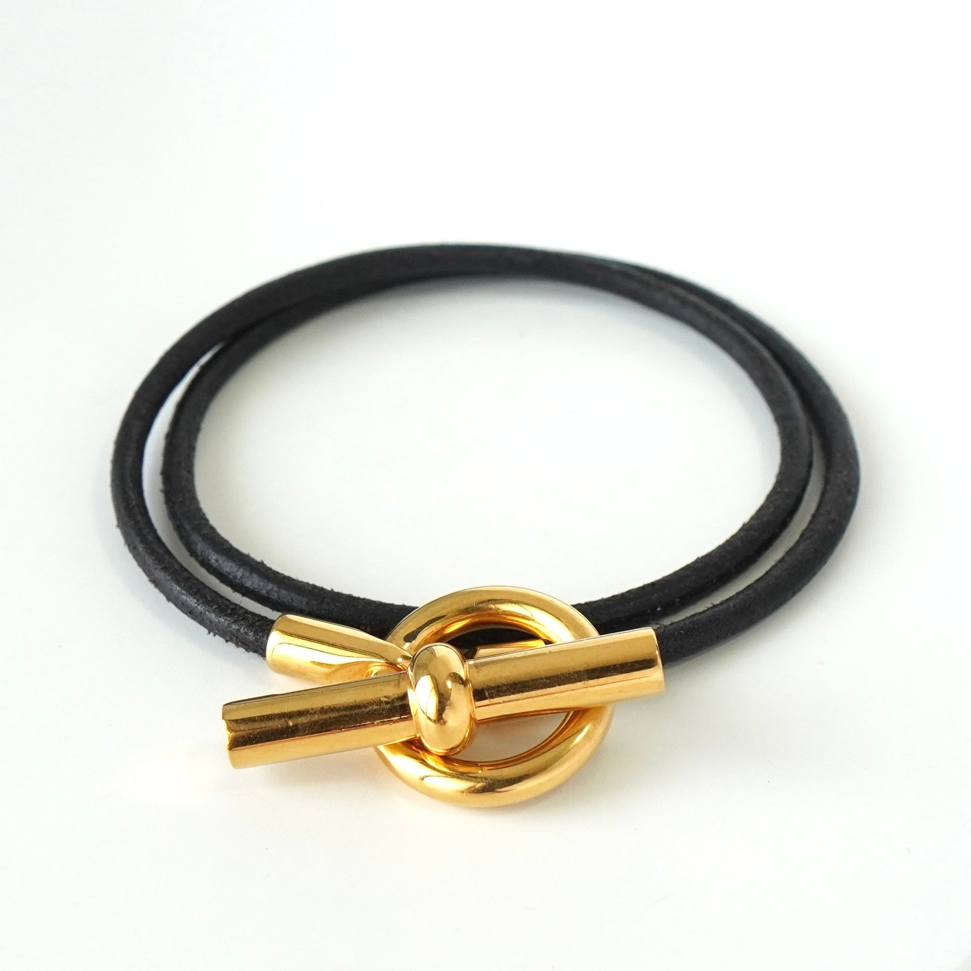極美品✨HERMES グレナン ブレスレット ブラック×ゴールド金具 レザー エルメス レザー グレナン チョーカー ブレスレット ブラック