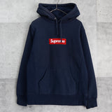 シュプリーム ボックスロゴ フーディー パーカー ネイビー - NEWSED