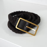 ボッテガ ヴェネタ 編み込み ナロー ベルト ゴールド / ダークブラウン - NEWSED