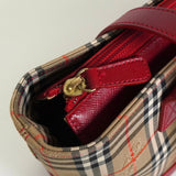 バーバリー ノバチェック ナイロンキャンバス / レザー ミニハンドバッグ ベージュ / レッド - NEWSED