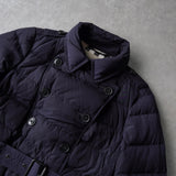 バーバリー ブリット ノバチェック裏地 ダウンジャケット コート フード取り外し可 ウエストベルト付き ネイビー - NEWSED