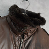 バーバリー ブラックレーベル ファー襟 パテント ダウンジャケット ブラウン - NEWSED