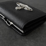 ヴィヴィアン ウエストウッド オーブロゴ レザー 三つ折り財布 ブラック - NEWSED