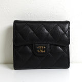 シャネル ココマーク マトラッセ キャビアスキン コンパクトウォレット 三つ折り財布 ブラック - NEWSED