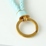 ボッテガ ヴェネタ イントレチャート レザー キーリング キーホルダー チャーム ブルー × ゴールド - NEWSED