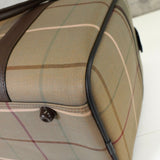 バーバリー ロゴ チェック柄 キャンバス / レザー ボストンバッグ カーキ / ブラウン - NEWSED