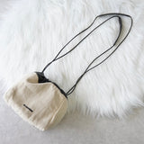 ジルサンダー ドローストリング キャンバス レザー 巾着型 ショルダーバッグ ポシェット アイボリー / ブラック - NEWSED