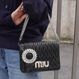 ミュウミュウ マテラッセ ビジュー レザー チェーン ショルダーバッグ ブラック - NEWSED