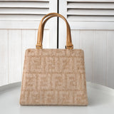 フェンディ ズッカ カシミヤ / レザー ミニハンドバッグ ベージュ - NEWSED